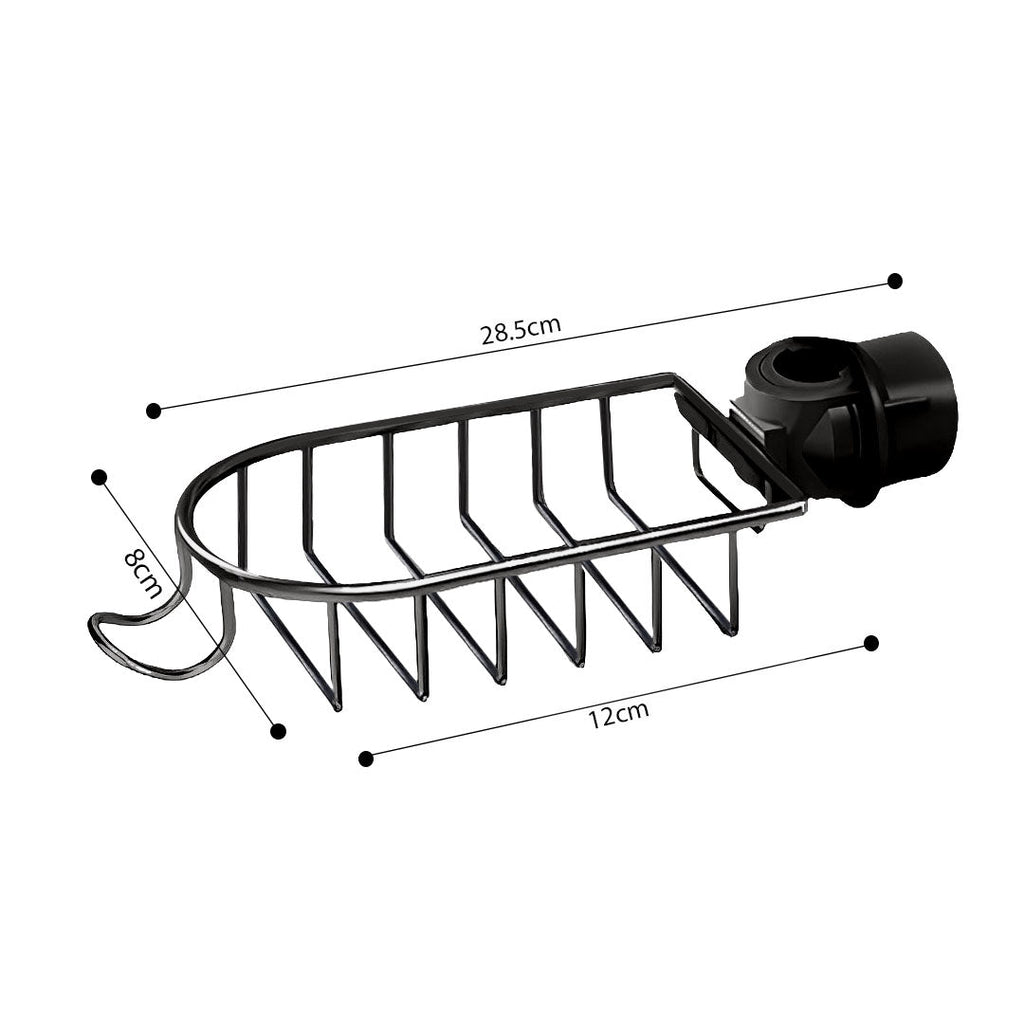 SOGA Black Single Kitchen Sink Organiser Faucet Soap Sponge Caddy Rack Storage Drainer-4