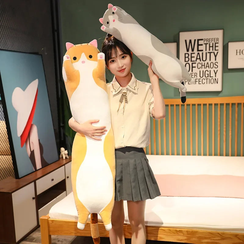 Cute Cat Plush Toy – 75cm Soft Sleeping Cat Doll for Kids & Adults