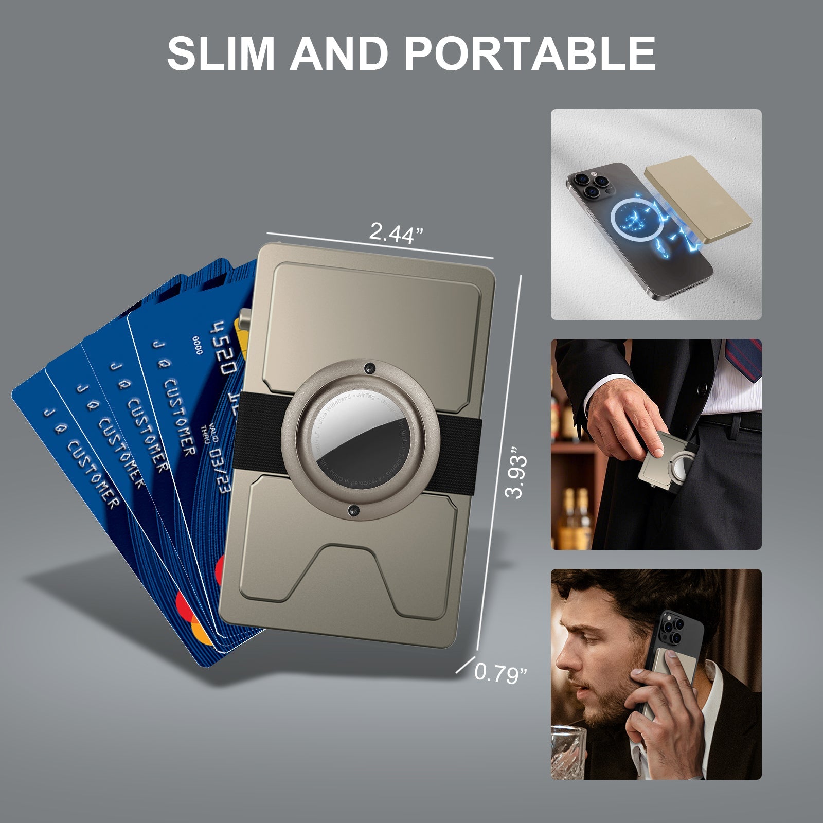 TOYFID Slim Aluminium Pop-Up Card Wallet – RFID Blocking with AirTag Holder