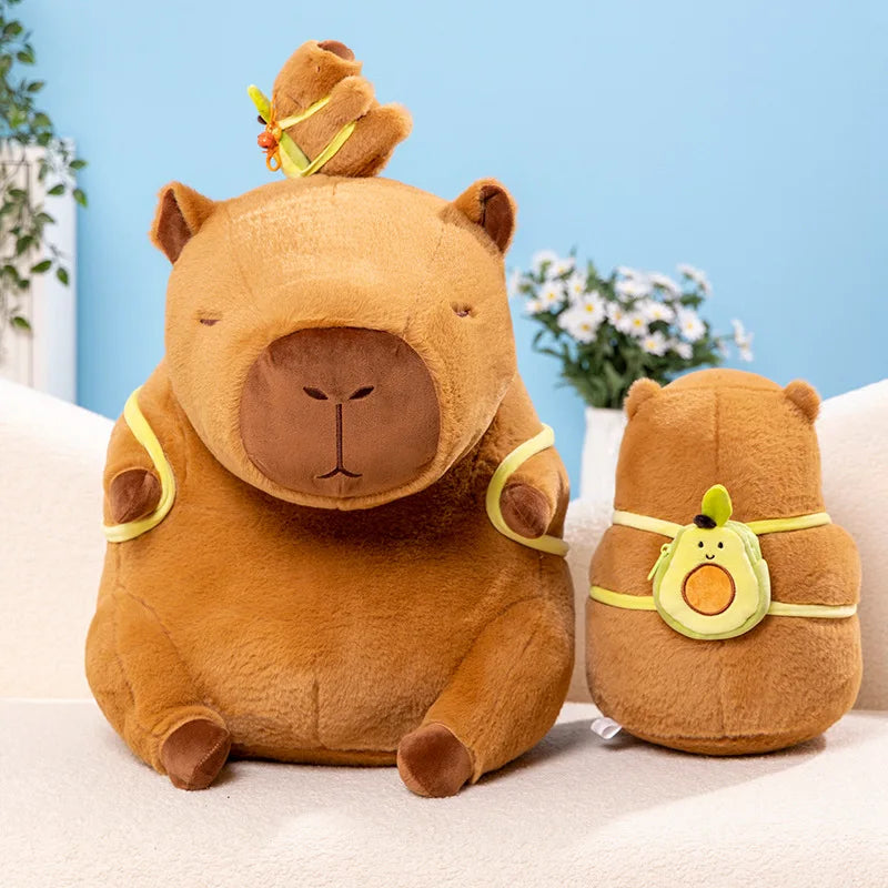 Capybara with Avocado Backpack Plush – Quirky Soft Stuffed Animal Gift