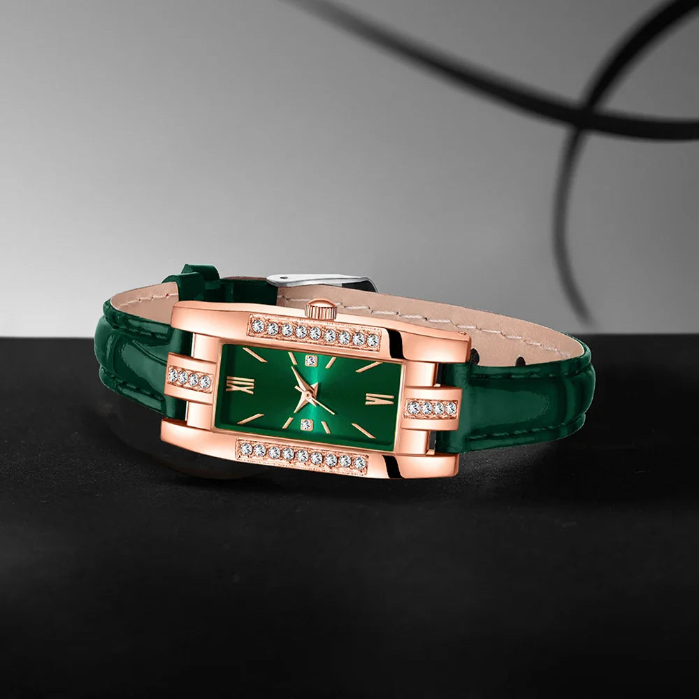 NNEOBA Green Women’s Quartz Watch Jewelry Gift Set