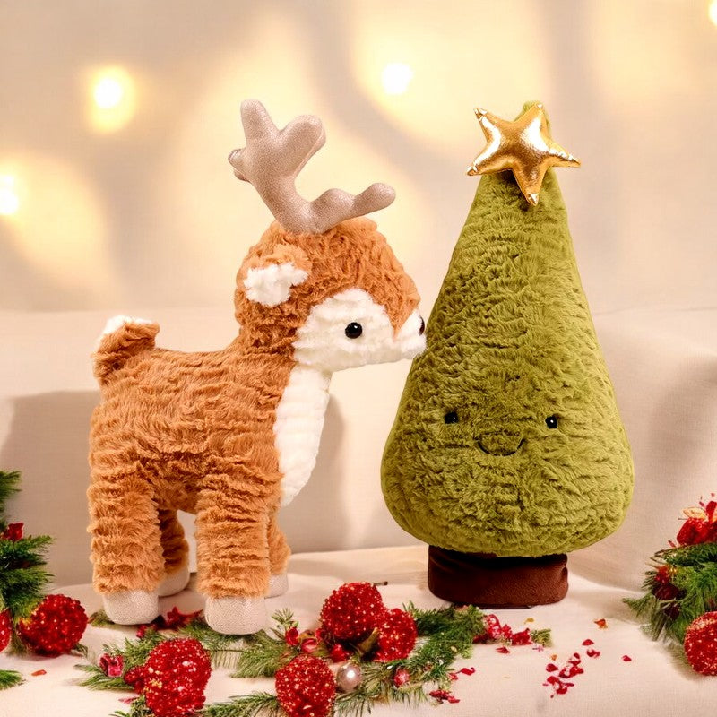 Christmas Tree & Moose Plush Toy – Festive Stuffed Holiday Decoration