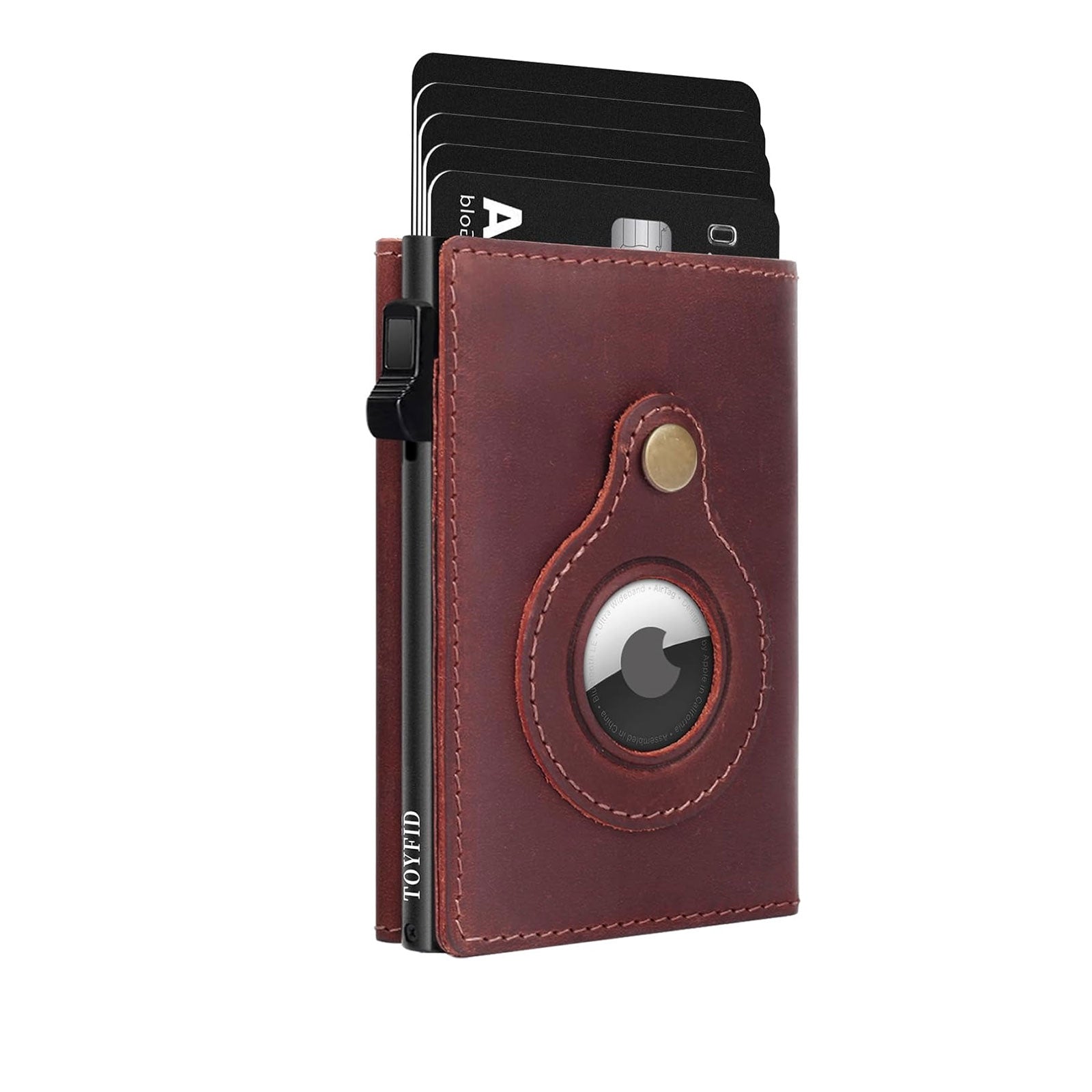 TOYFID Leather Wallet for Men – RFID Blocking, Pop-Up Cards, AirTag Slot
